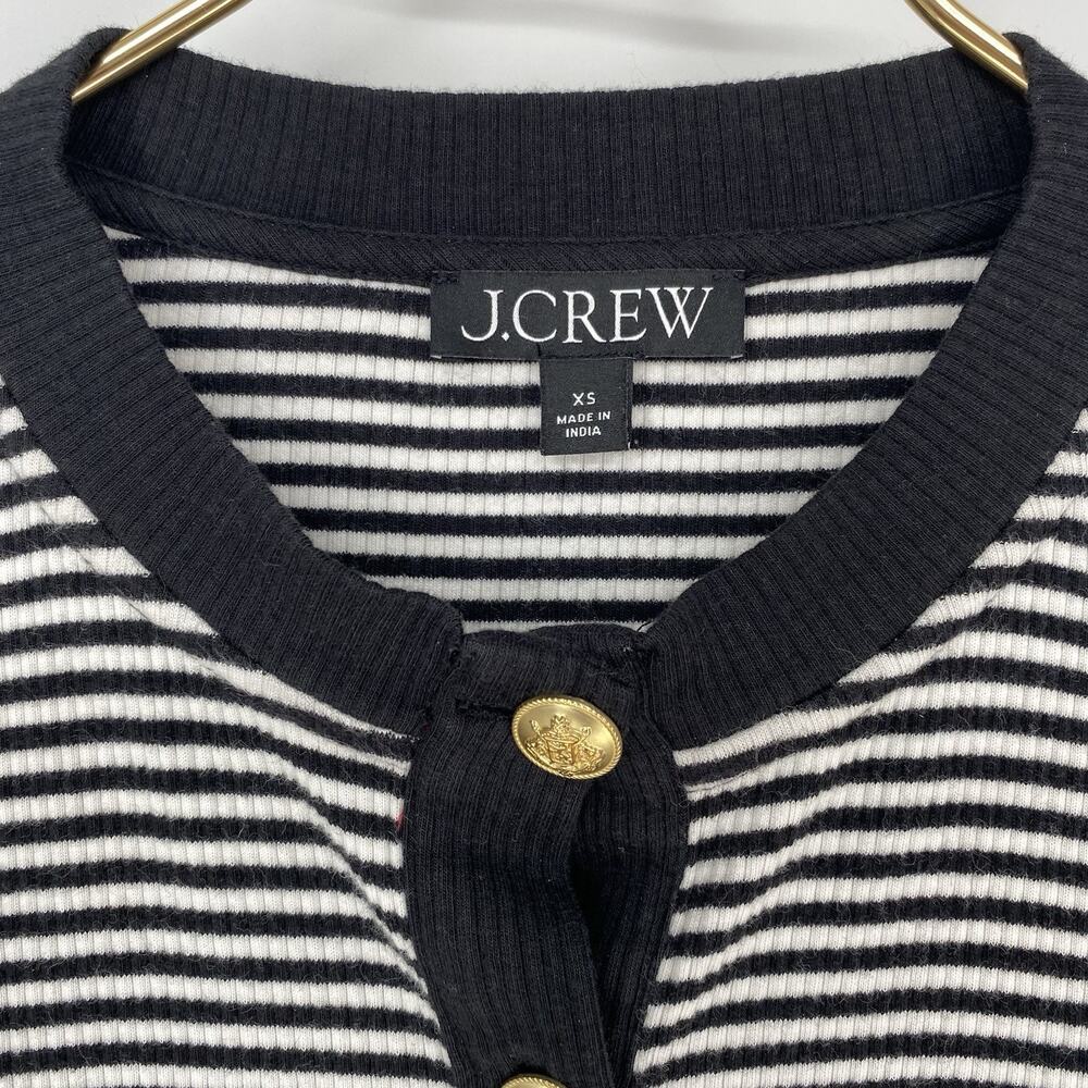 J.Crew Vintage Rib Lady Jacket XS Black White Stripe Gold Button Cardigan - Picture 5 of 7